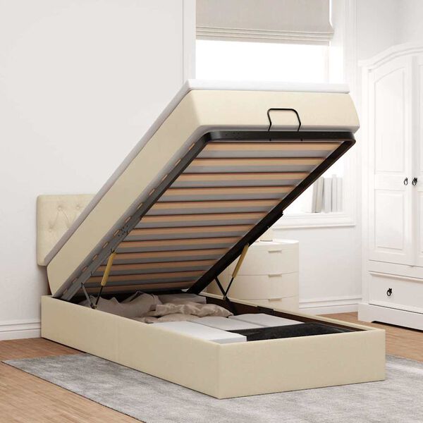 vidaXL Ottoman-Bett mit Matratze Creme 90x190 cm Stoff