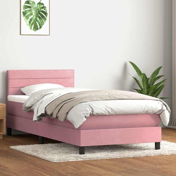 vidaXL Boxspringbett mit Matratze Rosa 80x210 cm Samt
