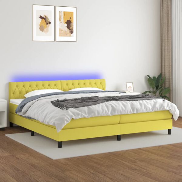 vidaXL Boxspringbett mit Matratze & LED Gr&uuml;n 200x200 cm Stoff