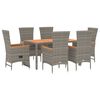 vidaXL 7-tlg. Garten-Essgruppe mit Kissen Grau Poly Rattan