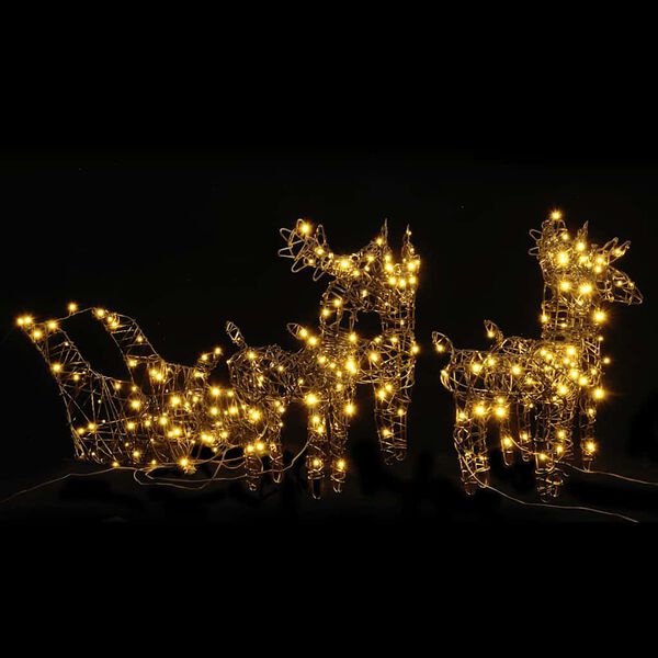 vidaXL LED-Rentiere mit Schlitten 320 LEDs Warmwei&szlig; Rattan