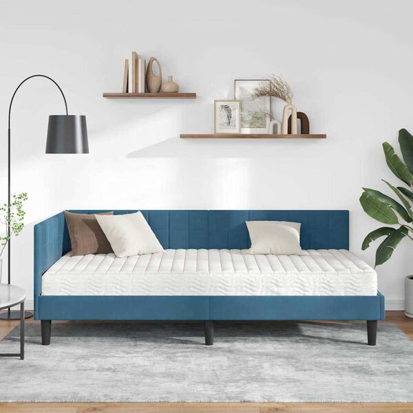 vidaXL Eckbettgestell mit Matratze mit Kopfteil 2 pcs Blau Samt