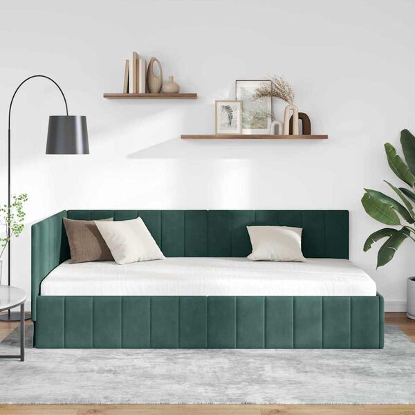 vidaXL Eckbettgestell mit Kopfteil Dunkelgr&uuml;n 90 cm x 190 cm Samt