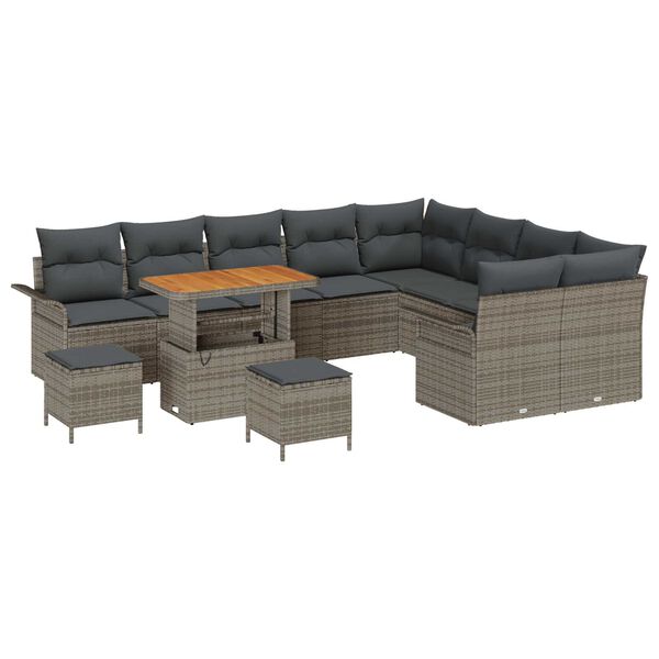 vidaXL Garten-Sofa-Set mit Kissen mit Speicher mit Kissen 12 pcs Grau