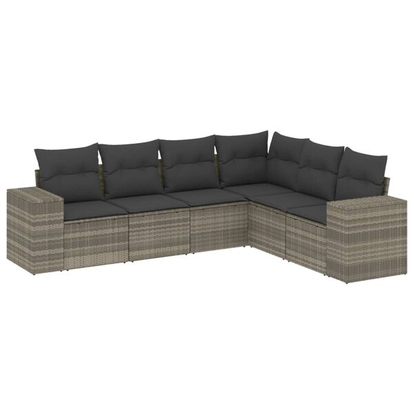 vidaXL 6-tlg. Garten-Sofagarnitur mit Kissen Hellgrau Poly Rattan