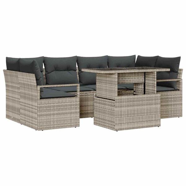 vidaXL Sofa Set mit Kissen 7 pcs Hellgrau Poly-Rattan