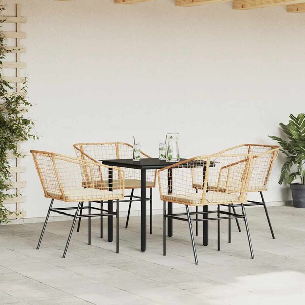 vidaXL 5-tlg. Garten-Essgruppe mit Kissen Braun Poly Rattan Glas