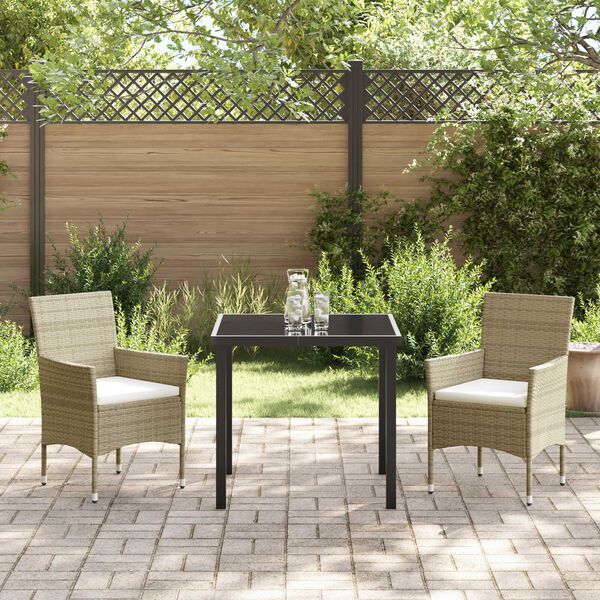 vidaXL Garten Essgruppe mit Kissen 3 pcs Beige Poly-Rattan