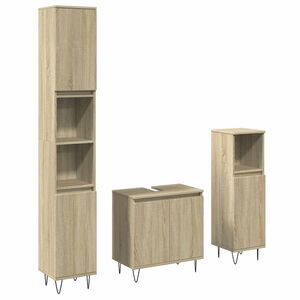 vidaXL 3-tlg. Badm&ouml;bel-Set Sonoma-Eiche Holzwerkstoff
