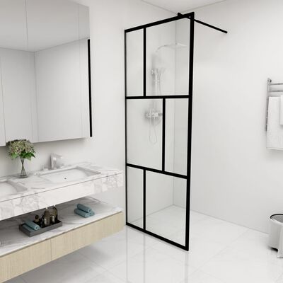 vidaXL Duschwand für Begehbare Duschen mit Hartglas Schwarz 80x195 cm