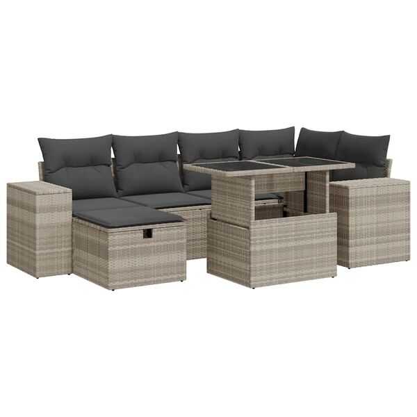 vidaXL 8-tlg. Garten-Sofagarnitur mit Kissen Hellgrau Poly Rattan