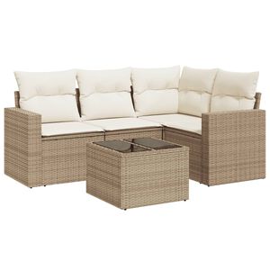 vidaXL 5-tlg. Garten-Sofagarnitur mit Kissen Beige Poly Rattan