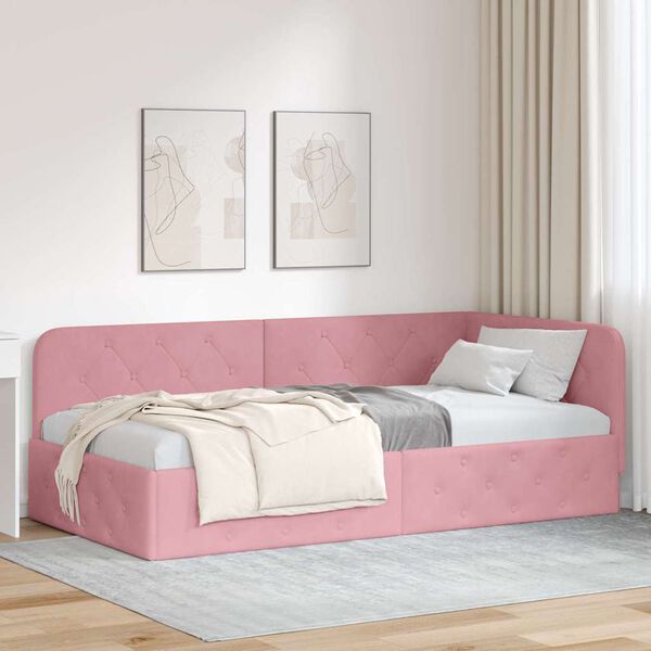 vidaXL Eckbettgestell mit Kopfteil Rosa 100 x 200 cm Samt