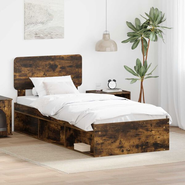 vidaXL Bettrahmen Ger&auml;ucherte Eiche 90 x 200 cm Massives Kiefernholz