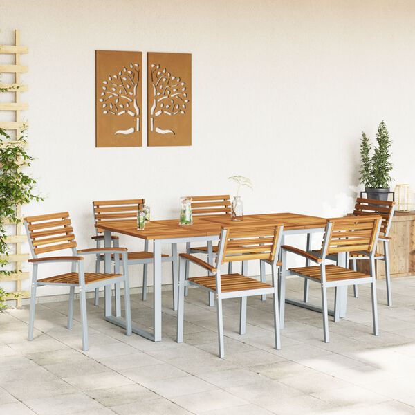 vidaXL Garten Essgruppe 7 pcs Grau Massivholz Akazie