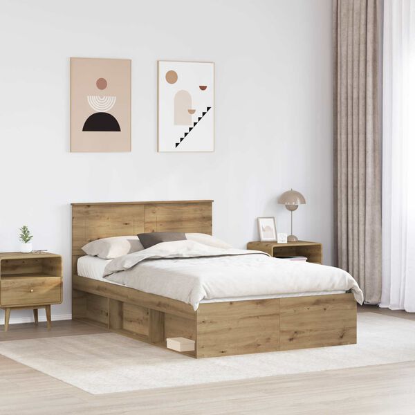 vidaXL Bettrahmen Kunsthandwerk Eiche 120 x 200 cm Holzwerkstoff