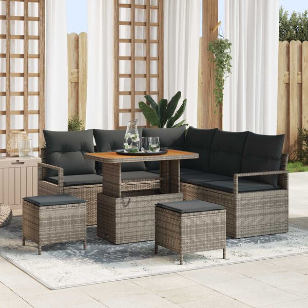 vidaXL Gartensofa-set mit Kissen 8 pcs Grau Poly-Rattan