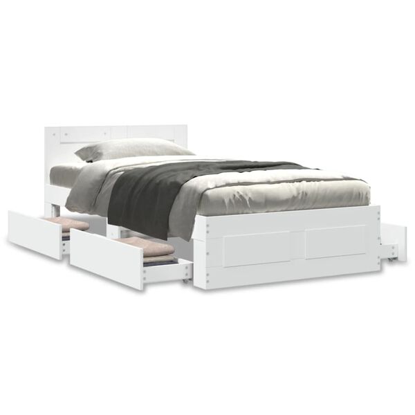 vidaXL Bettgestell mit Kopfteil ohne Matratze Weiß 75x190 cm