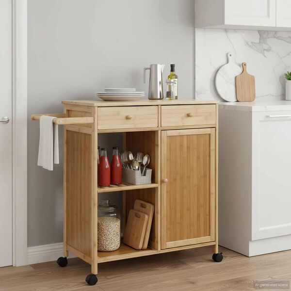 vidaXL K&uuml;chenwagen mit R&auml;dern Natur 90,5 x 36 x 86,5 cm Bambus