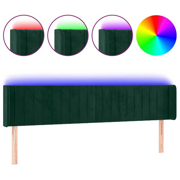 vidaXL LED Kopfteil Dunkelgr&uuml;n 203x16x78/88 cm Samt