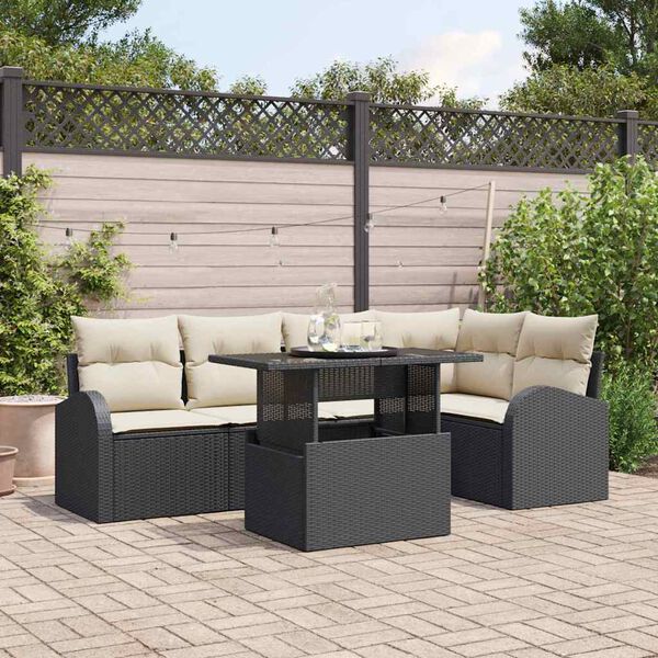 vidaXL Gartensofa-set mit Speicher 6 pcs Schwarz und Creme Poly-Rattan