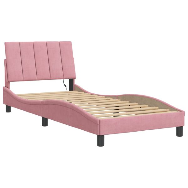 vidaXL Bettgestell mit LED ohne Matratze "Hanko" Rosa 90x200 cm Samt