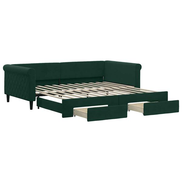 vidaXL Tagesbett Ausziehbar mit Schubladen Dunkelgr&uuml;n 100x200 cm Samt