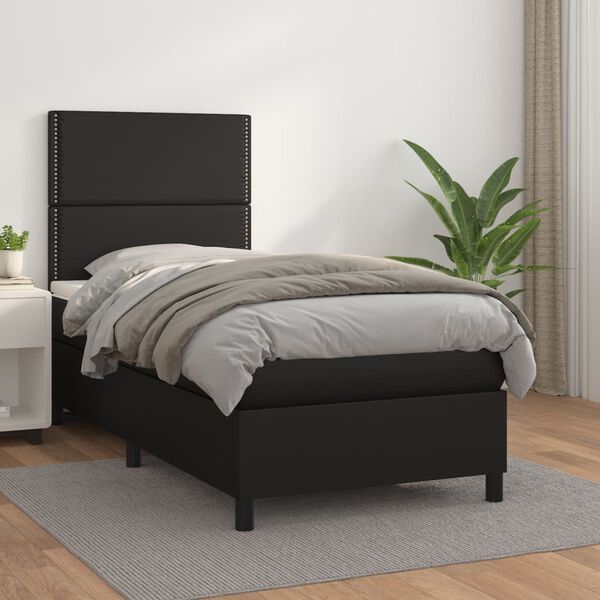 vidaXL Boxspringbett mit Matratze Schwarz 100x200 cm Kunstleder