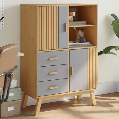 vidaXL Highboard OLDEN Grau und Braun 85x43x125 cm Massivholz Kiefer