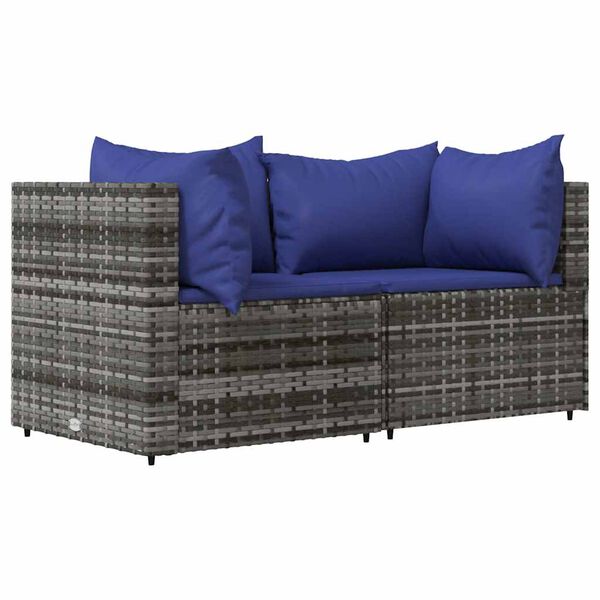 vidaXL 3-tlg. Garten-Lounge-Set mit Kissen Grau Poly Rattan