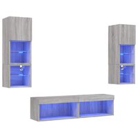 vidaXL 6-tlg. Wohnwand mit LED-Beleuchtung Grau Sonoma Holzwerkstoff