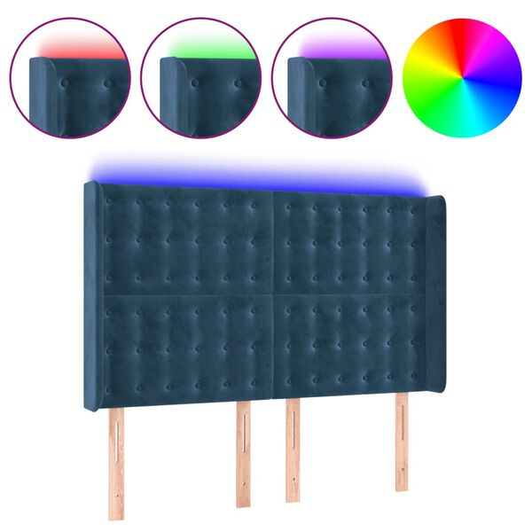 vidaXL LED Kopfteil Dunkelblau 147x16x118/128 cm Samt