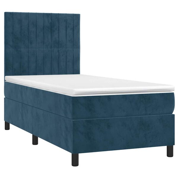vidaXL Boxspringbett mit Matratze & LED Dunkelblau 90x200 cm Samt
