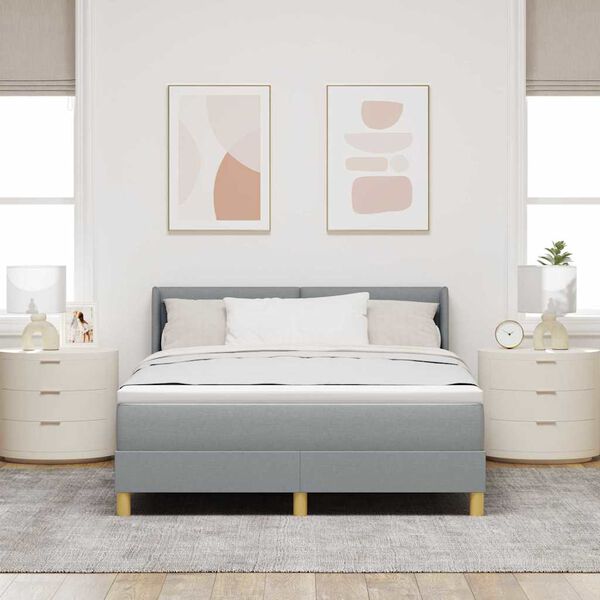 vidaXL Boxspringbett mit Matratze Hellgrau 190 x 140 cm Polyester
