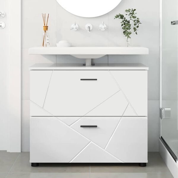 vidaXL Badezimmerschrank mit Speicher Hochglanz Wei&szlig; 76,5 x 35 x 64 cm