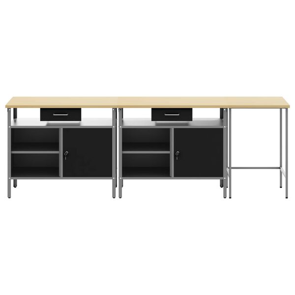 vidaXL Werkbank-Set 3 pcs Schwarz und Grau Pulverbeschichteter Stahl