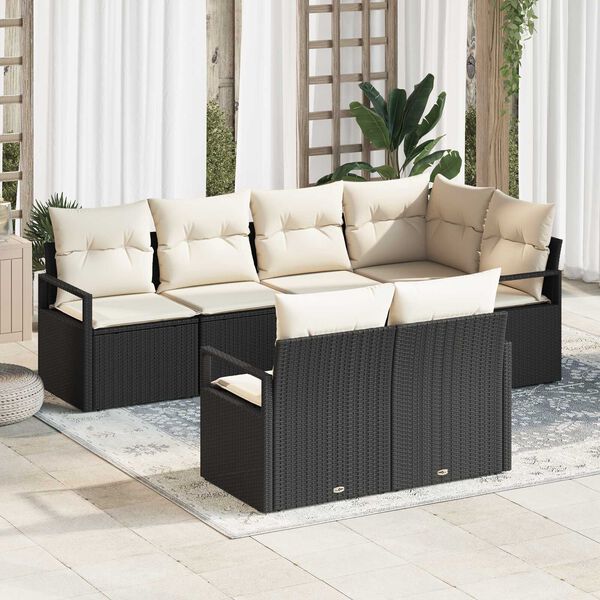 vidaXL Gartensofa-set mit Kissen 7 pcs Schwarz und Wei&szlig; Poly-Rattan
