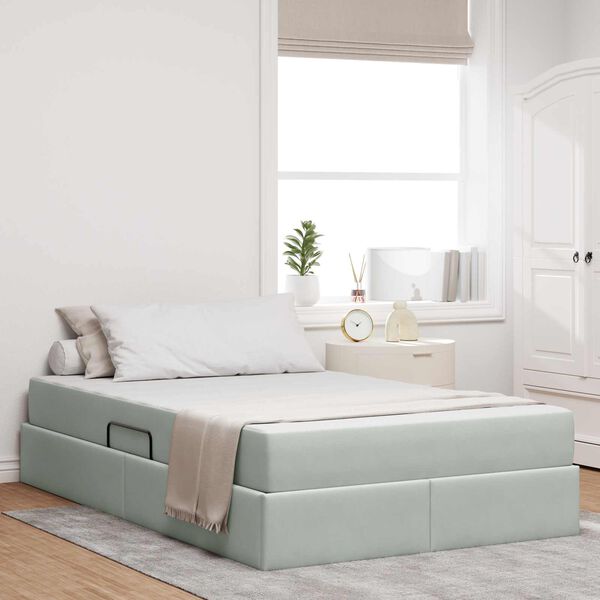 vidaXL Aufbewahrungsbett mit Matratze Hellgrau 120 x 190 cm Samt