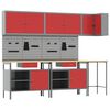 vidaXL Arbeitsschrankset mit Schubladen mit Regal 10 Stk. Rot und Grau