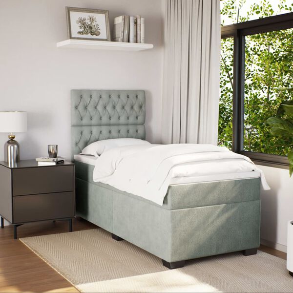 vidaXL Boxspringbett mit Matratze Hellgrau 90x190 cm Samt