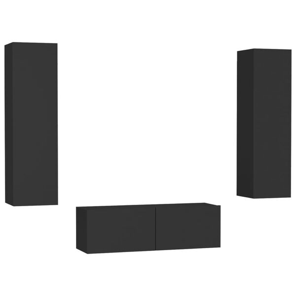 vidaXL 3-tlg. TV-Schrank-Set Schwarz Holzwerkstoff