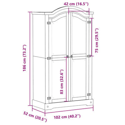 vidaXL Kleiderschrank Corona 102x52x186 cm Massivholz Kiefer