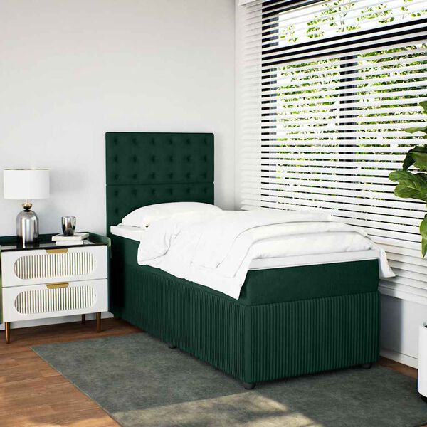 vidaXL Boxspringbett mit Matratze Dunkelgr&uuml;n 100x200 cm Samt