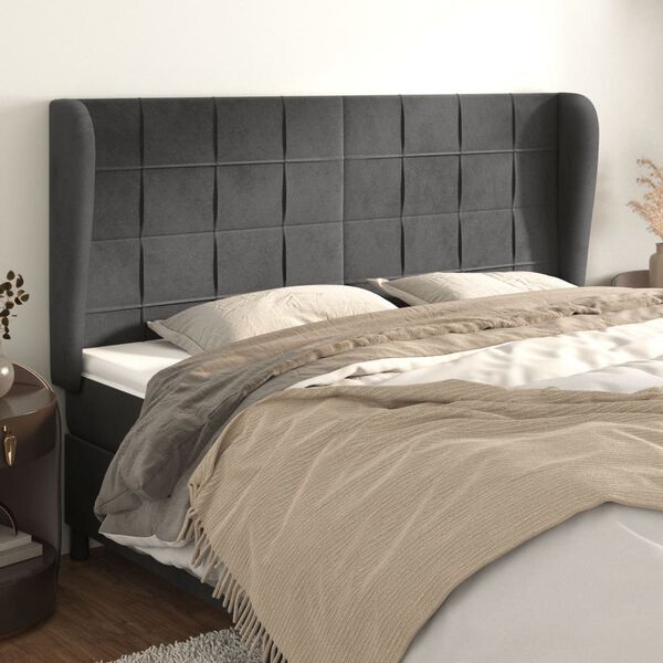 vidaXL Kopfteil mit Ohren Schwarz 163x23x118/128 cm Samt