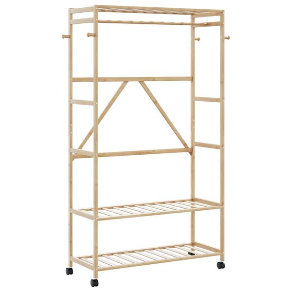 vidaXL Kleiderst&auml;nder mit Ablagen und Rollen 110x40x180 cm Bambus