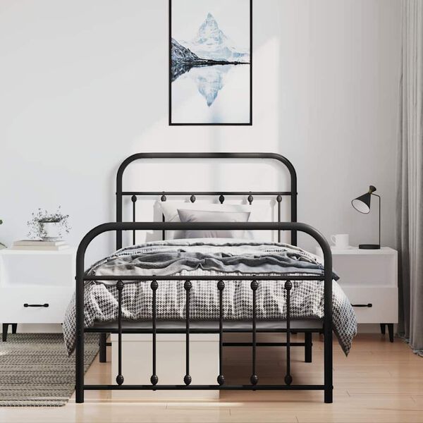 vidaXL Bettgestell mit Kopf- und Fu&szlig;teil Metall Schwarz 100x190 cm