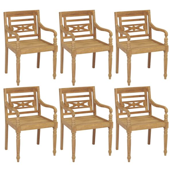 vidaXL Batavia-St&uuml;hle mit Kissen 6 Stk. Massivholz Teak