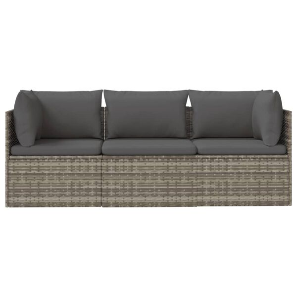 vidaXL 3-tlg. Garten-Lounge-Set mit Kissen Grau Poly Rattan