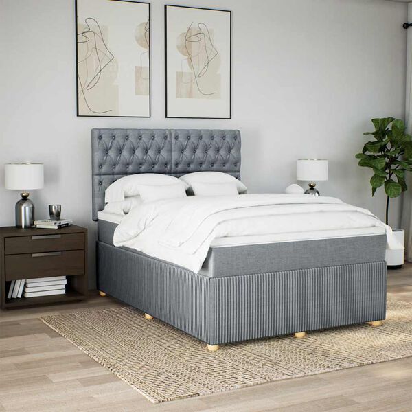 vidaXL Boxspringbett mit Matratze Hellgrau 140x190 cm Stoff