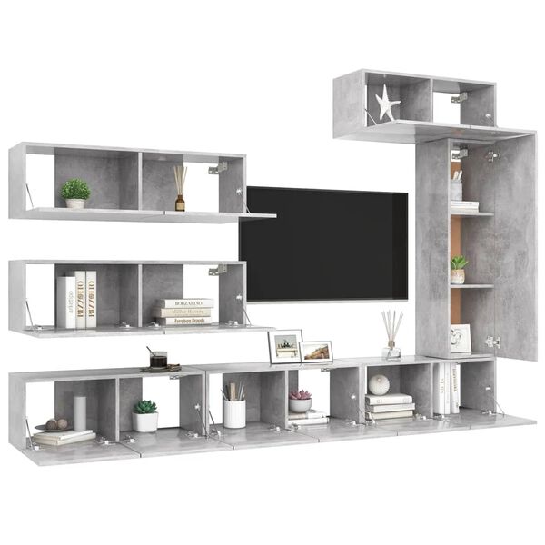 vidaXL 7-tlg. TV-Schrank-Set Betongrau Holzwerkstoff